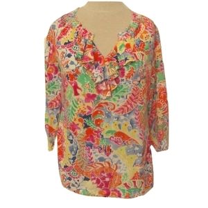 Ralph Lauren 3/4 Sleeve Floral Ruffle Front Tee NWT- Sz. Med P